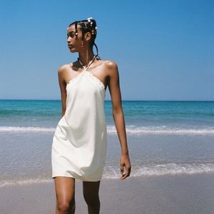 (NWT) ZARA BEADED LINEN BLEND DRESS